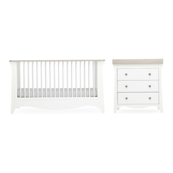 CuddleCo Clara 2pc Dresser & Cot Bed – White